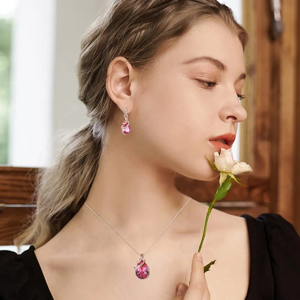 HSAJS Set di Gioielli in Oro Rosa con Strass a Lacrima, Collana e Orecchini (Rosso) - immagine 3