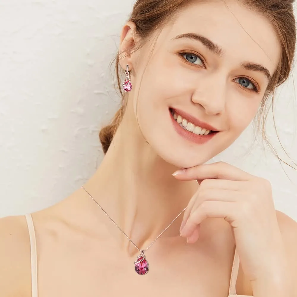 HSAJS Set di Gioielli in Oro Rosa con Strass a Lacrima, Collana e Orecchini (Rosso) - immagine 4