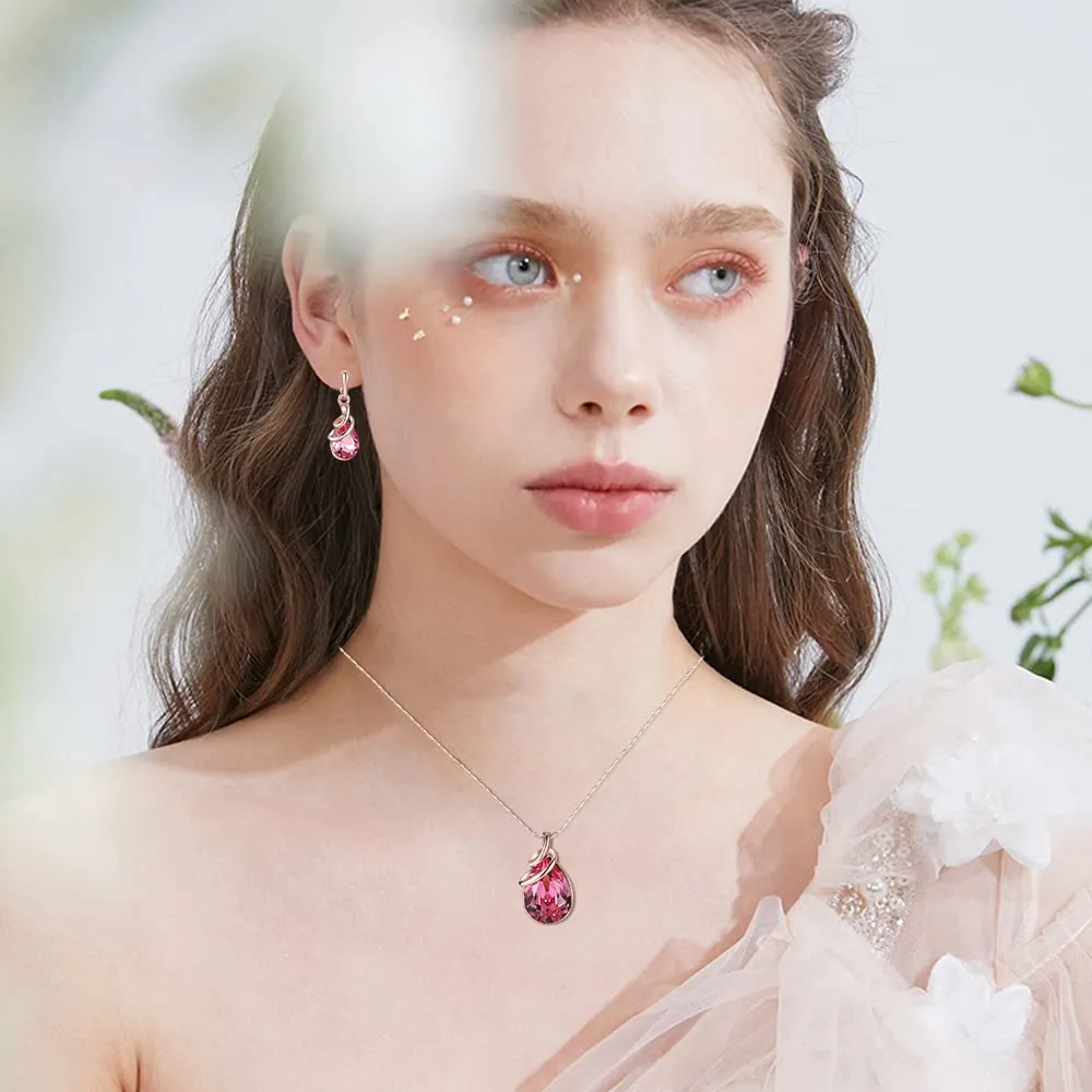 HSAJS Set di Gioielli in Oro Rosa con Strass a Lacrima, Collana e Orecchini (Rosso) - immagine 5