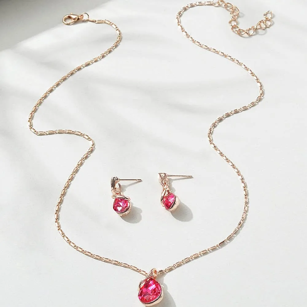 HSAJS Set di Gioielli in Oro Rosa con Strass a Lacrima, Collana e Orecchini (Rosso) - immagine 7