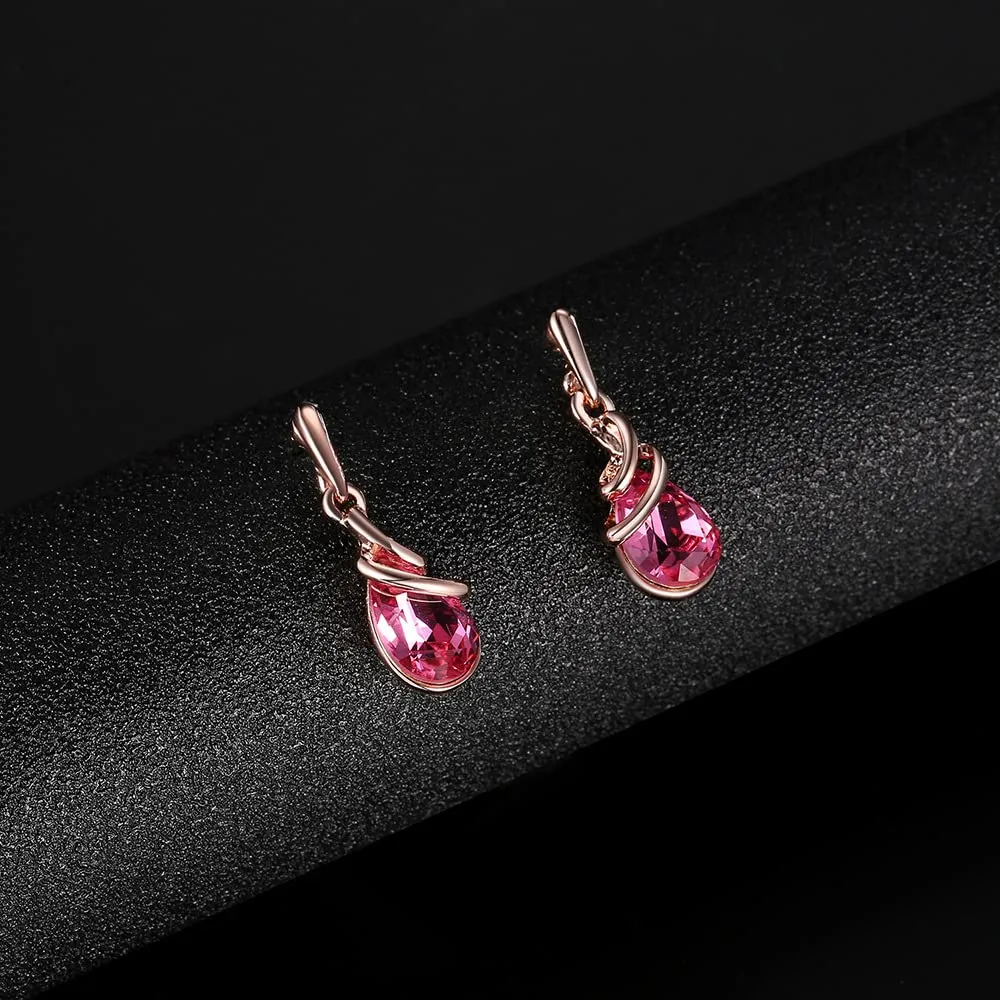 HSAJS Set di Gioielli in Oro Rosa con Strass a Lacrima, Collana e Orecchini (Rosso) - immagine 9