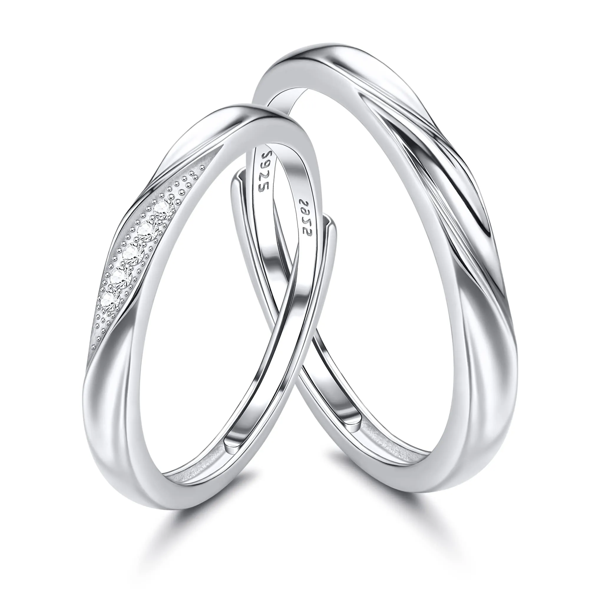 KALVICA Coppia di Anelli in Argento Sterling 925 Regolabili per Uomo e Donna - immagine 1