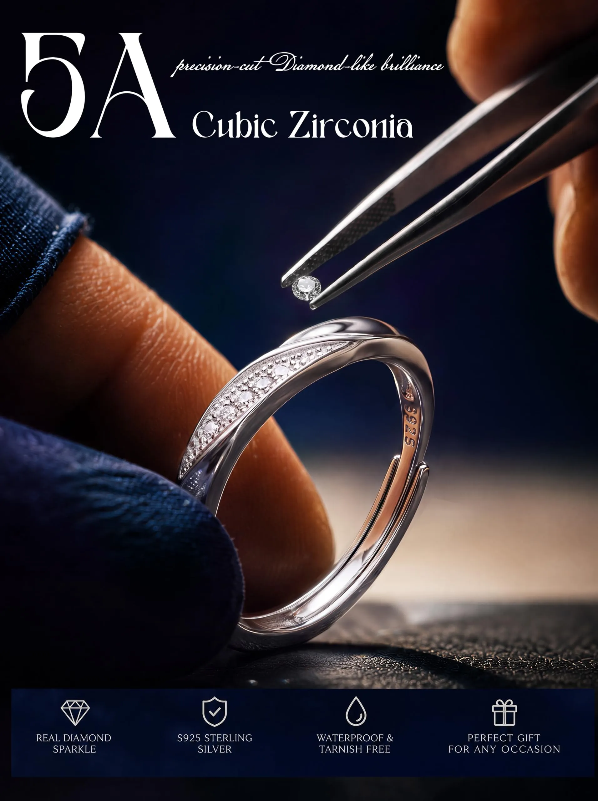 KALVICA Coppia di Anelli in Argento Sterling 925 Regolabili per Uomo e Donna - immagine 3