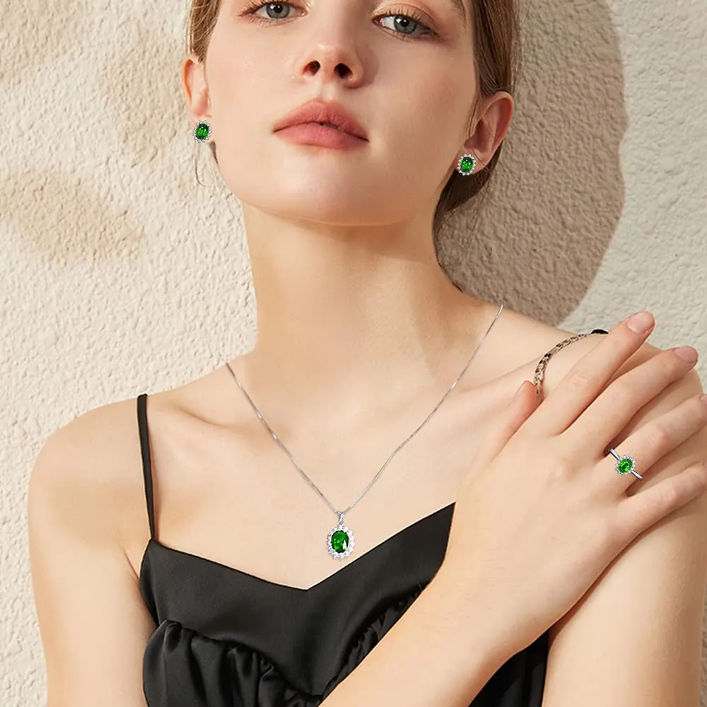 FFWTPY Parure Gioielli Donna Ovale Rubino e Cristallo con Collana, Orecchini e Anello - immagine 6