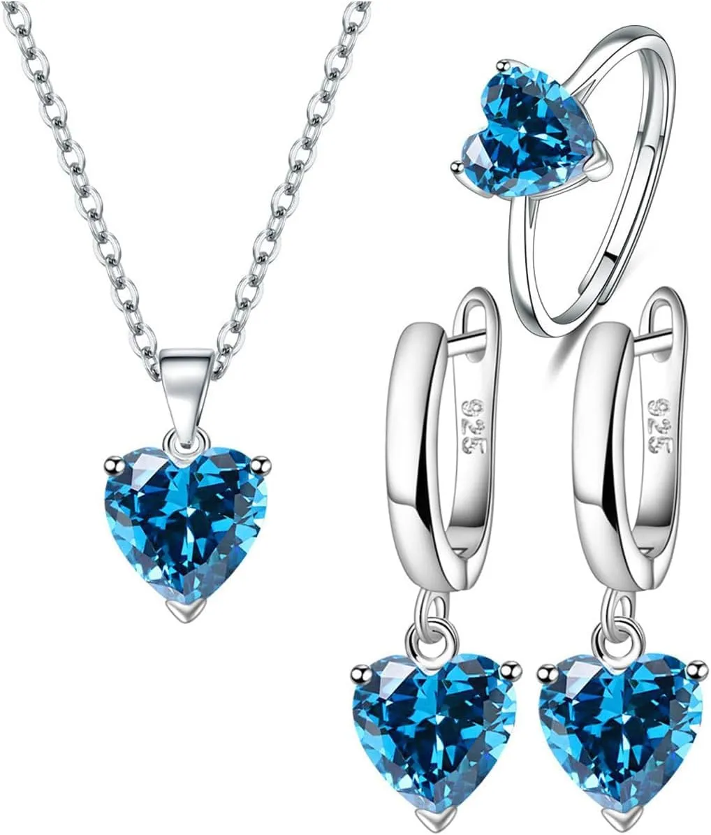 TOEECY Set Gioielli Cuore Zirconia Collana Orecchini Anello Argento per Donna - immagine 1