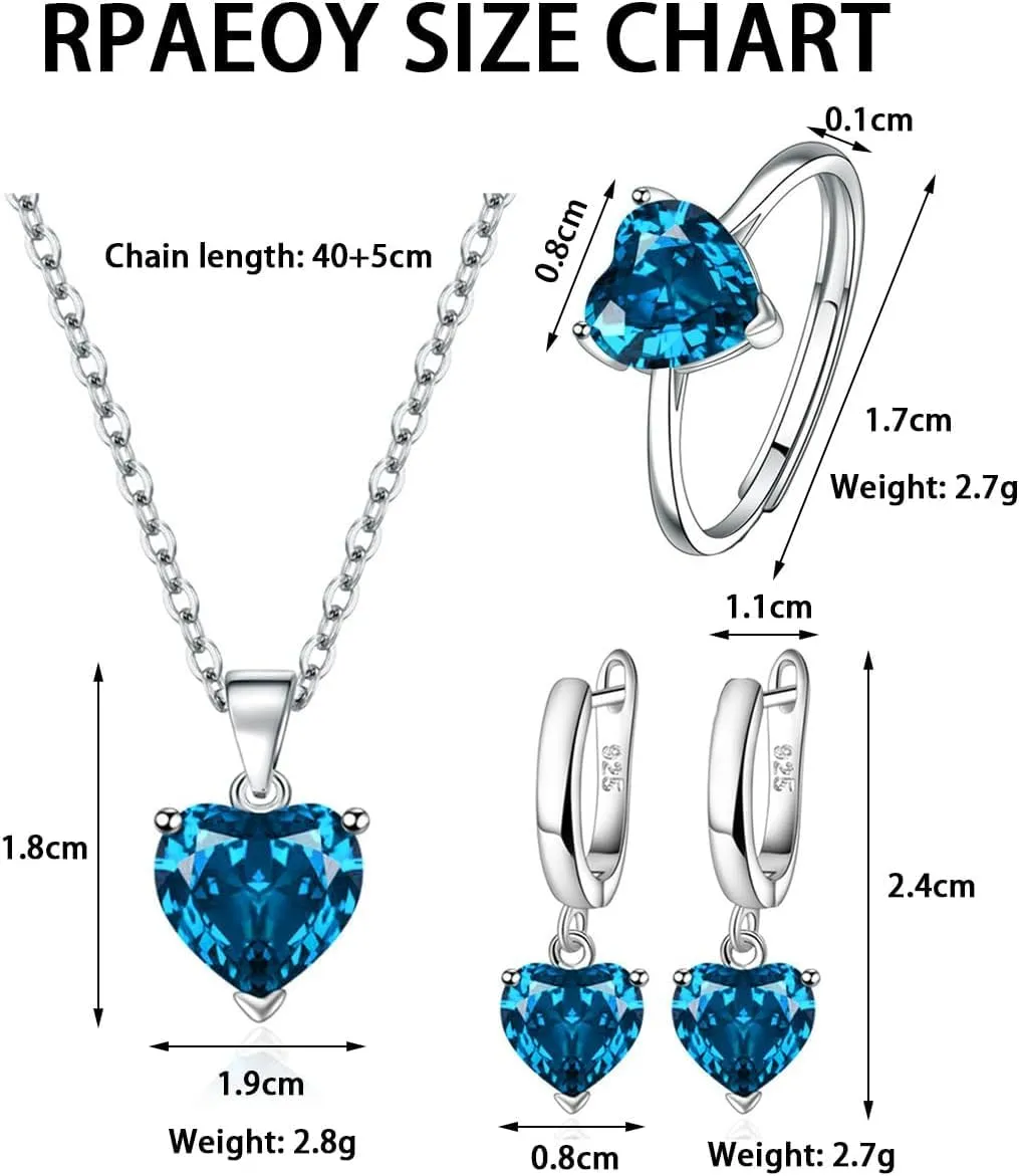 TOEECY Set Gioielli Cuore Zirconia Collana Orecchini Anello Argento per Donna - immagine 4