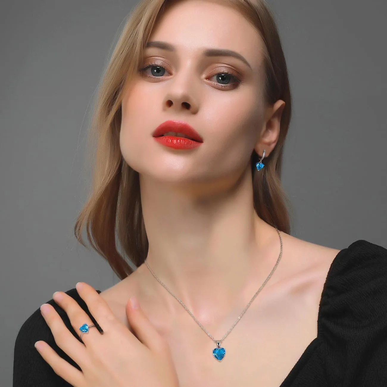 TOEECY Set Gioielli Cuore Zirconia Collana Orecchini Anello Argento per Donna - immagine 7
