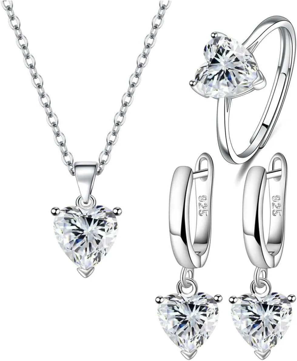 TOEECY Set Gioielli Cuore Zirconia Collana Orecchini e Anello Argento per Donna - immagine 1