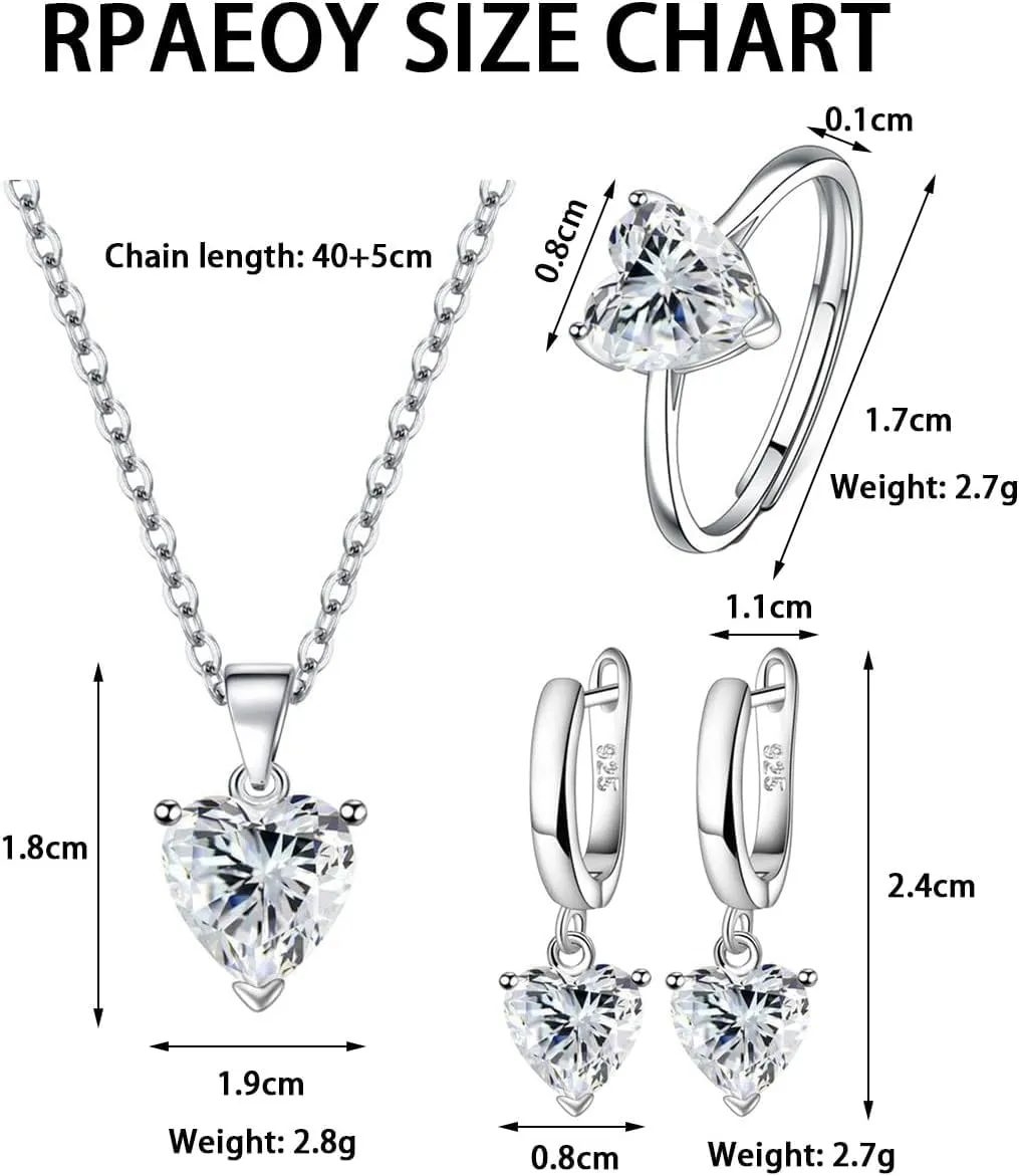 TOEECY Set Gioielli Cuore Zirconia Collana Orecchini e Anello Argento per Donna - immagine 4
