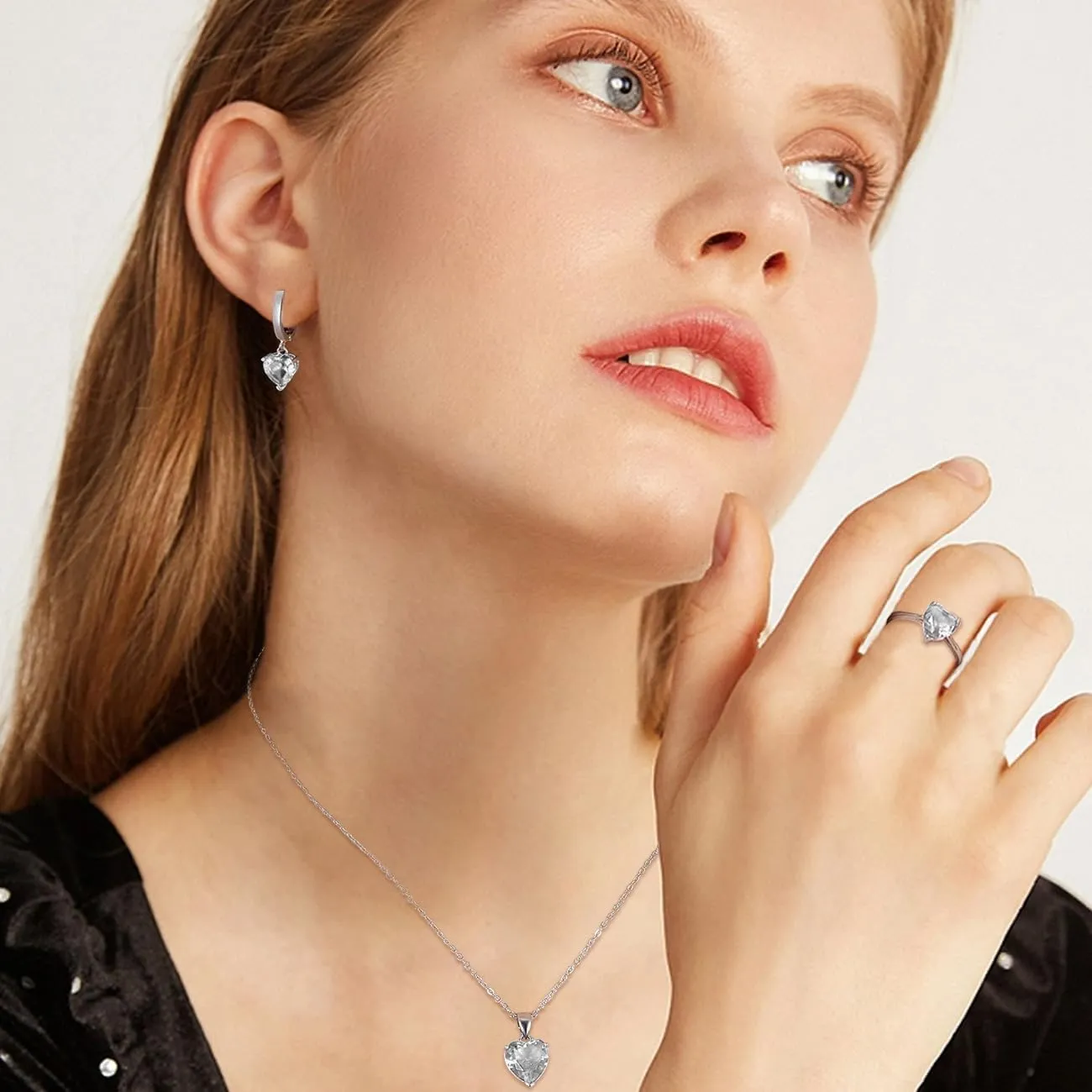 TOEECY Set Gioielli Cuore Zirconia Collana Orecchini e Anello Argento per Donna - immagine 6