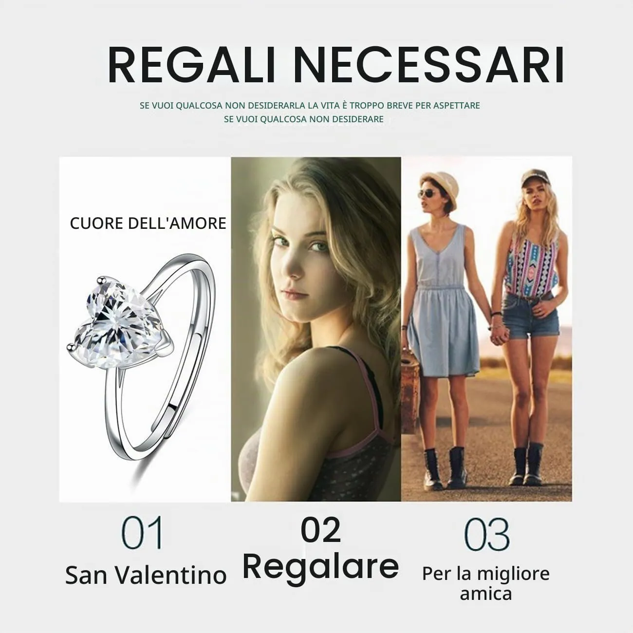 TOEECY Set Gioielli Cuore Zirconia Collana Orecchini e Anello Argento per Donna - immagine 8