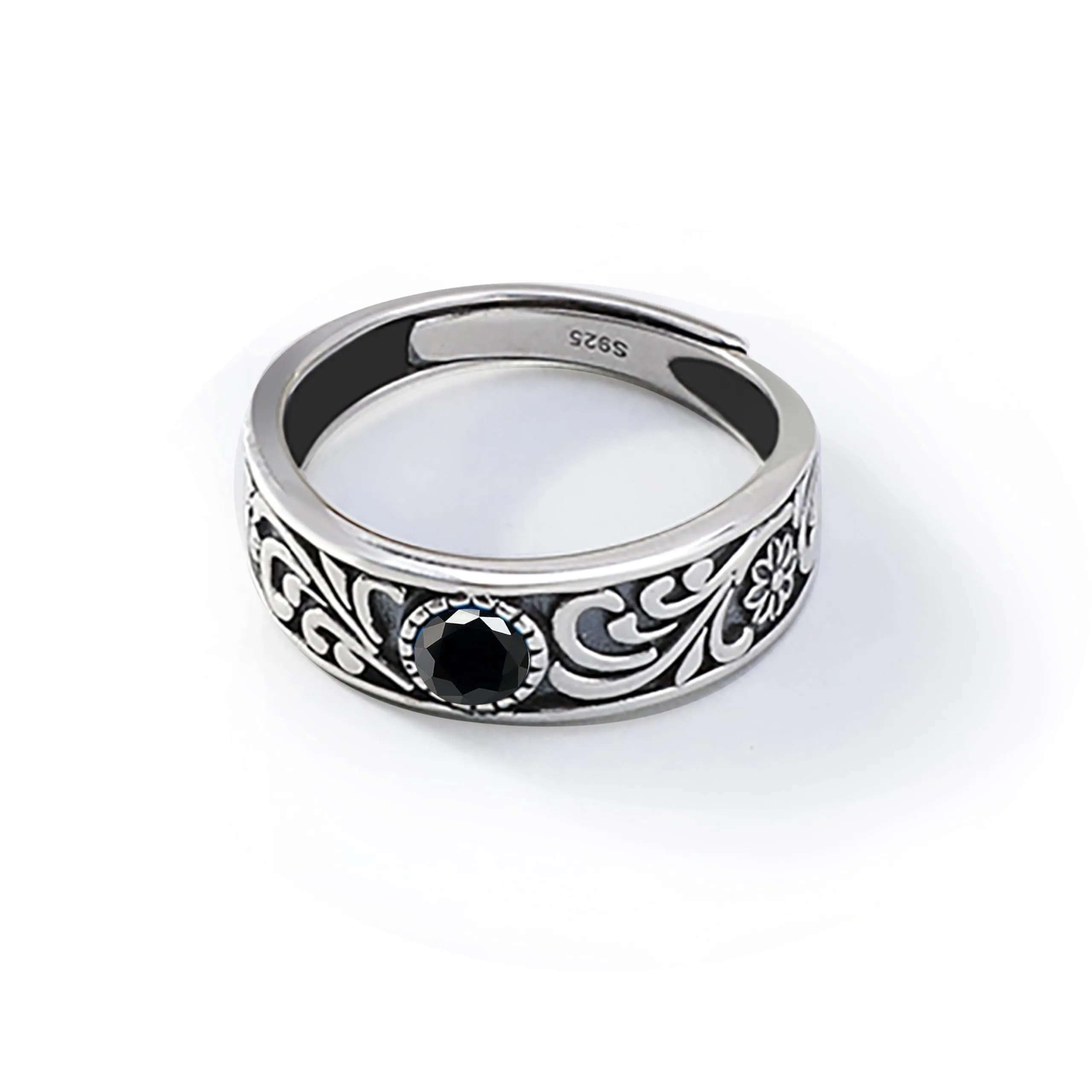 PHNIBIRD Anello da Uomo in Argento Sterling 925 con Turchese Naturale Modello Erba Spinello Misura Regolabile - immagine 1