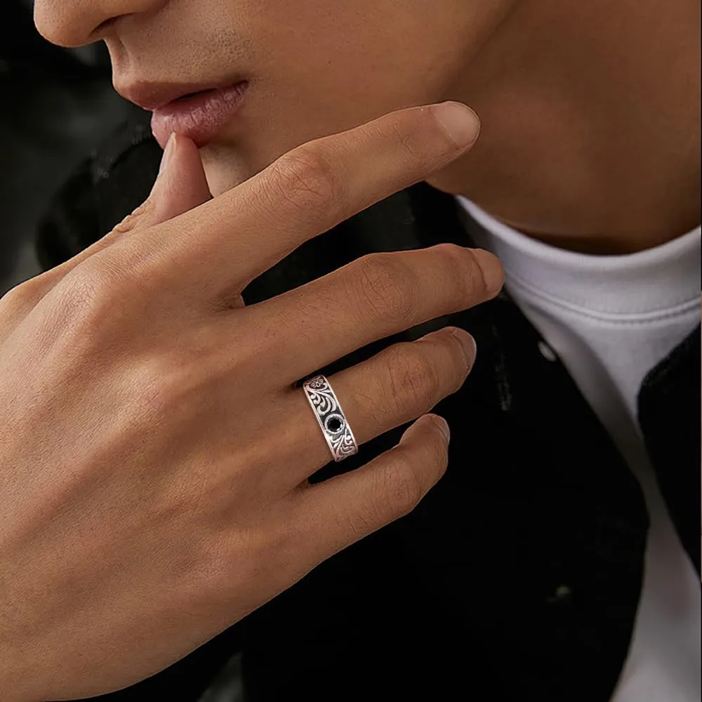 PHNIBIRD Anello da Uomo in Argento Sterling 925 con Turchese Naturale Modello Erba Spinello Misura Regolabile - immagine 2