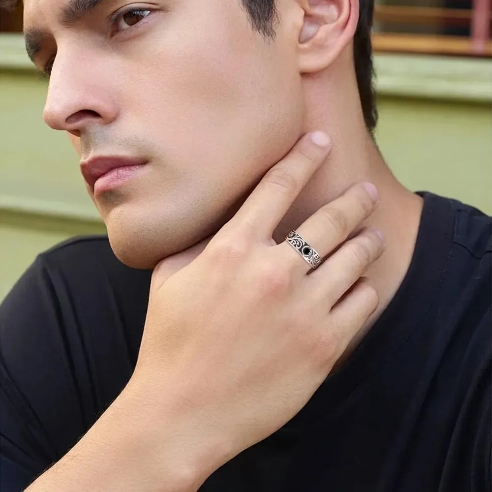 PHNIBIRD Anello da Uomo in Argento Sterling 925 con Turchese Naturale Modello Erba Spinello Misura Regolabile - immagine 3