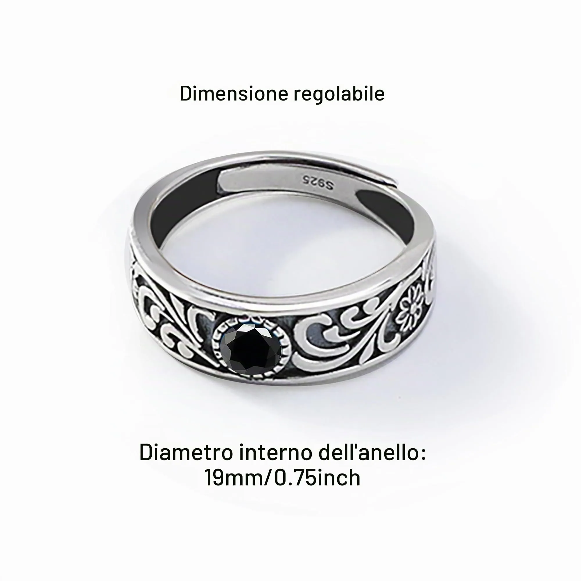 PHNIBIRD Anello da Uomo in Argento Sterling 925 con Turchese Naturale Modello Erba Spinello Misura Regolabile - immagine 4