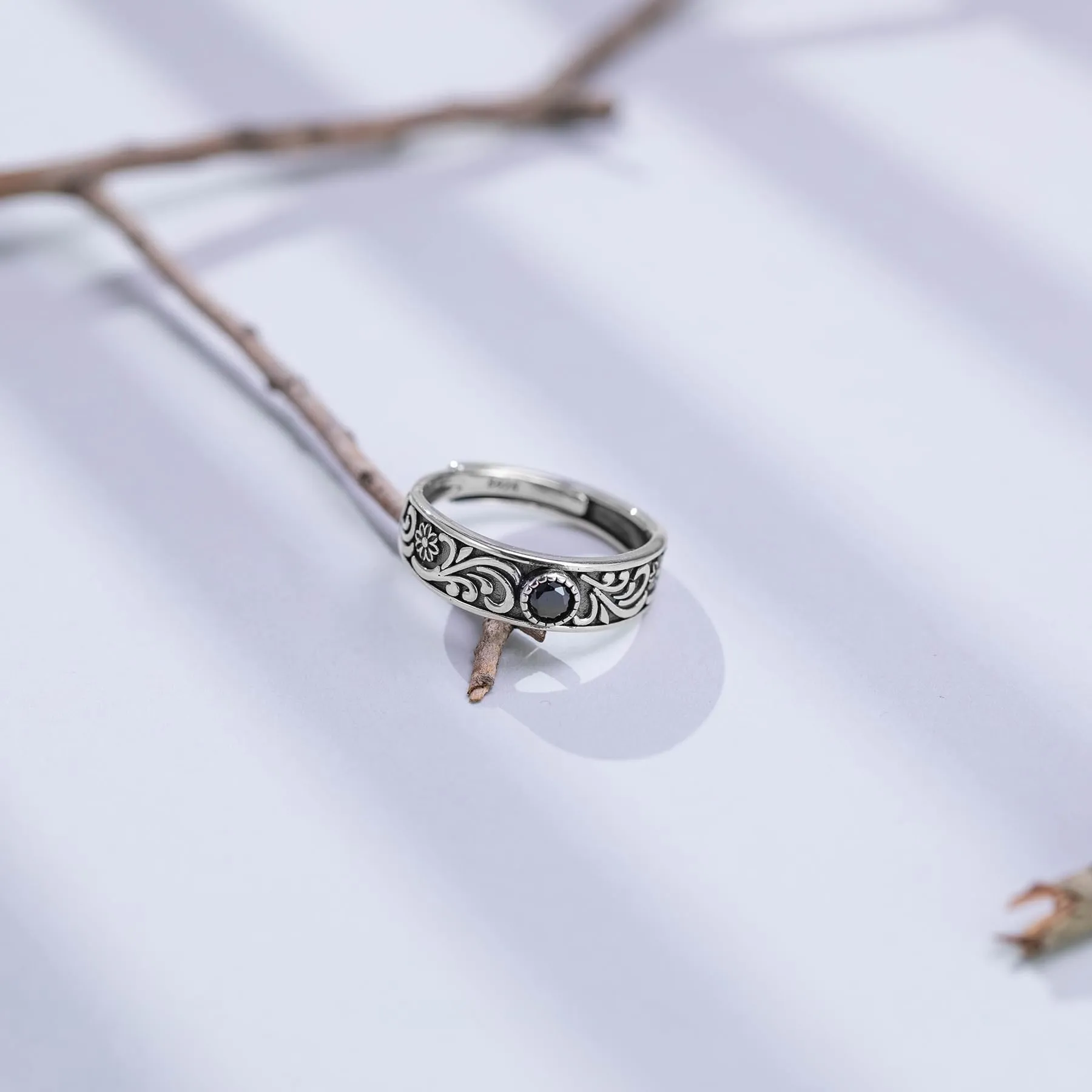 PHNIBIRD Anello da Uomo in Argento Sterling 925 con Turchese Naturale Modello Erba Spinello Misura Regolabile - immagine 5