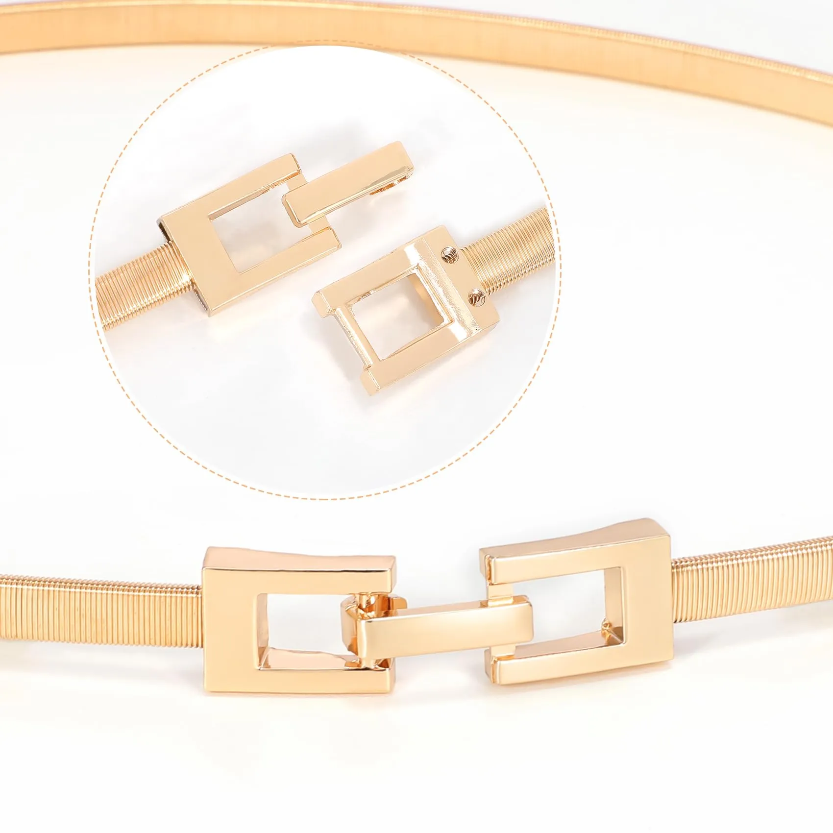 VONMELLI Cintura Sottile Elastica in Metallo con Fibbia Quadrata Oro, Taglia L - immagine 8