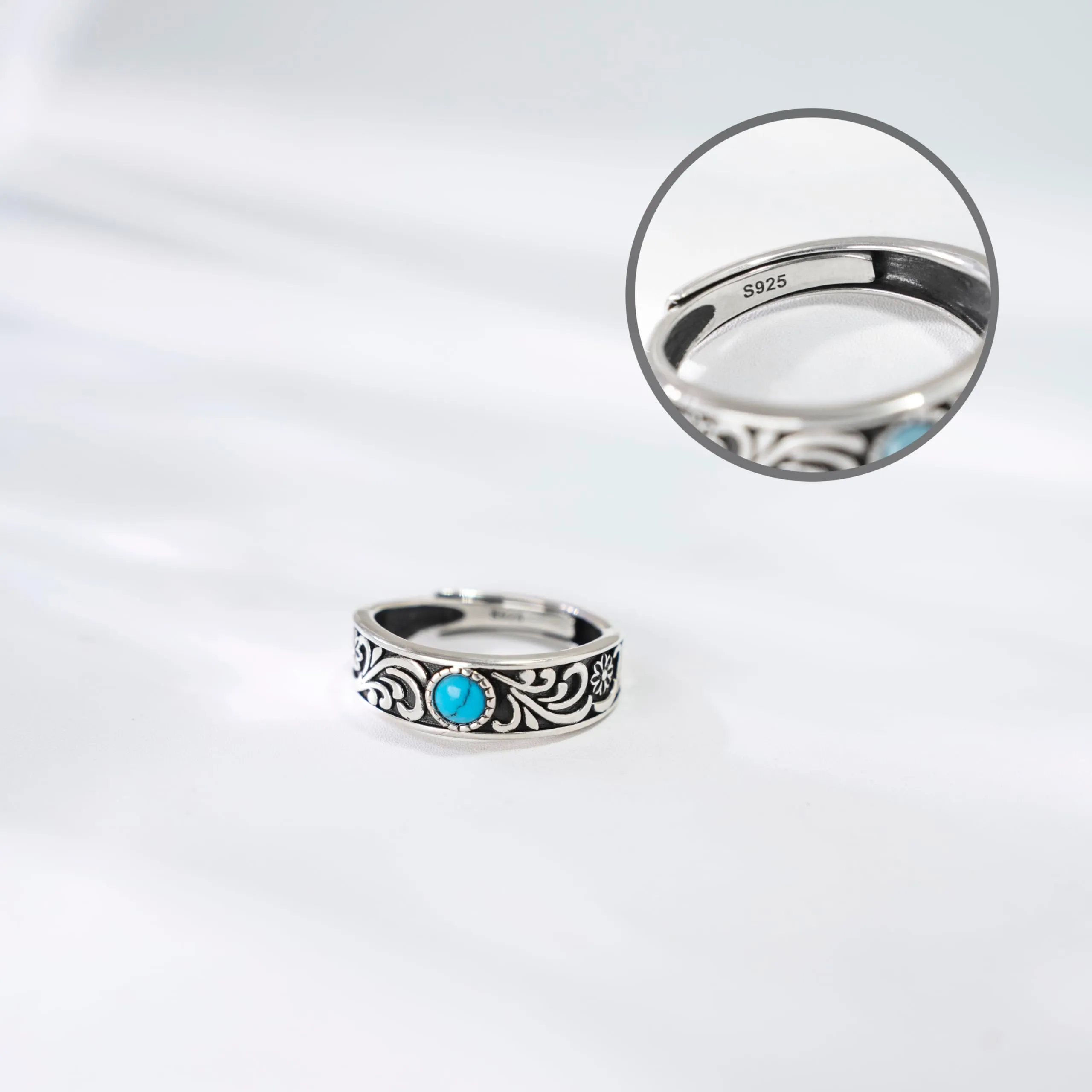 PHNIBIRD Anello da Uomo in Argento Sterling 925 con Turchese Naturale, Misura Regolabile - immagine 4