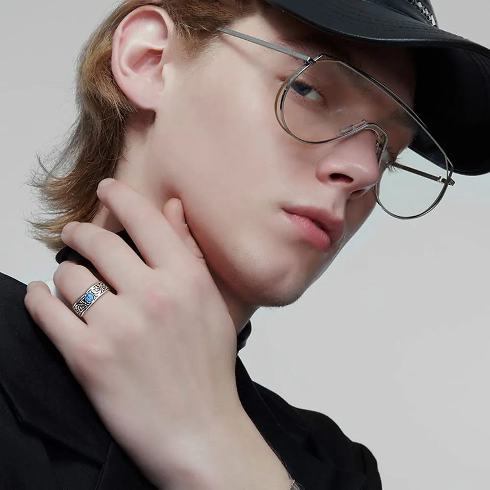 PHNIBIRD Anello da Uomo in Argento Sterling 925 con Turchese Naturale, Misura Regolabile - immagine 5
