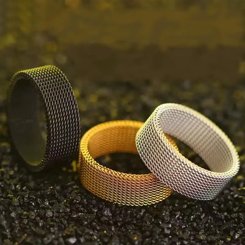 Cadoline Anello da Uomo in Acciaio Inossidabile a Maglie, 8 mm, Oro, Taglia 8 - immagine 8