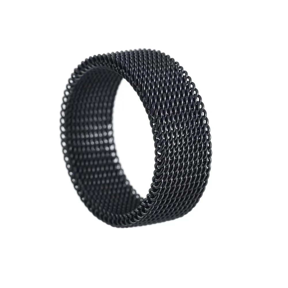 Cadoline Anello da Uomo in Acciaio Inossidabile a Maglia, 8 mm, Nero, Taglia 8 - immagine 1