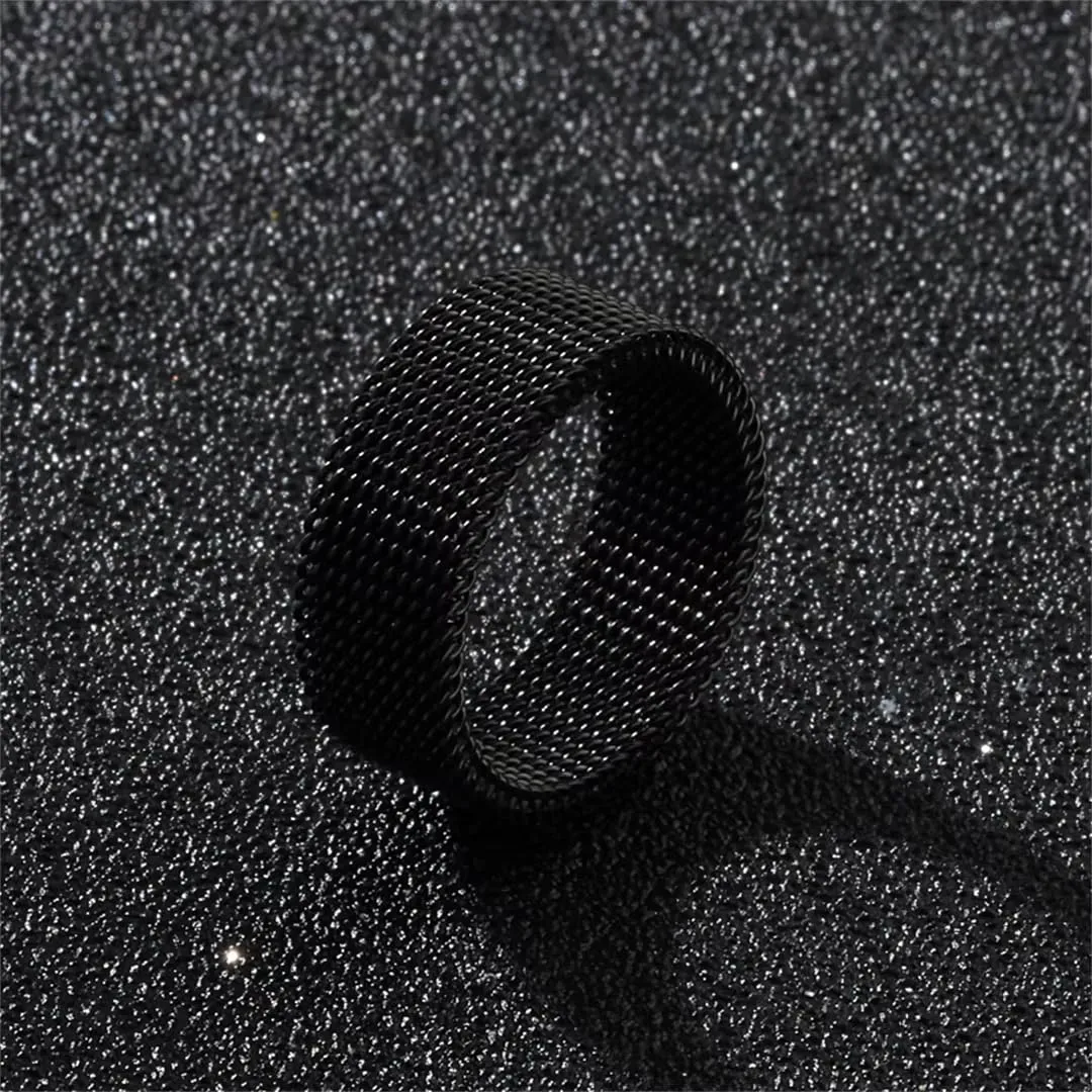 Cadoline Anello da Uomo in Acciaio Inossidabile a Maglia, 8 mm, Nero, Taglia 8 - immagine 3