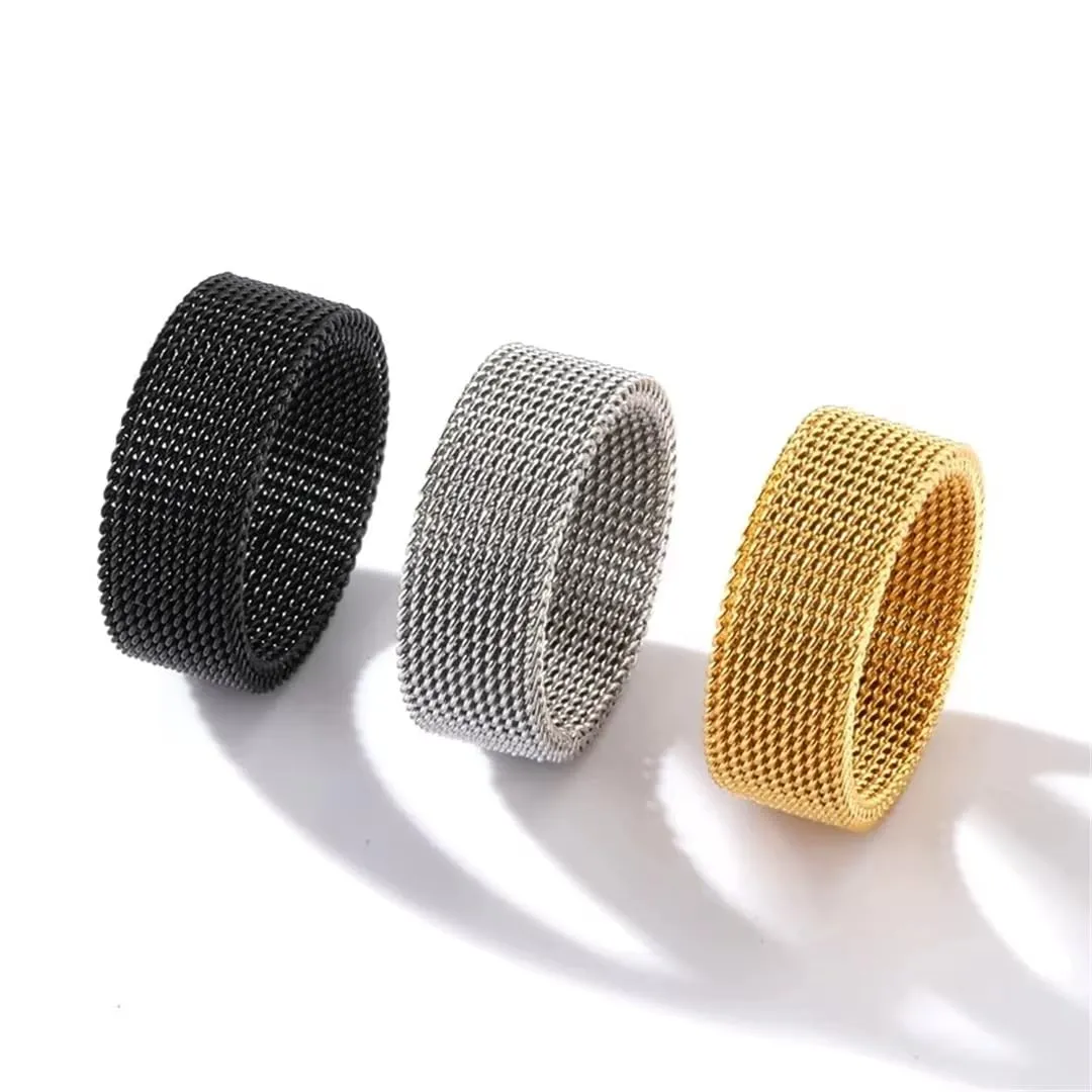 Cadoline Anello da Uomo in Acciaio Inossidabile a Maglia, 8 mm, Nero, Taglia 8 - immagine 7