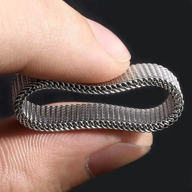 Cadoline Anello da uomo in acciaio inossidabile a maglie, 8 mm, Argento, Taglia 9 - immagine 4