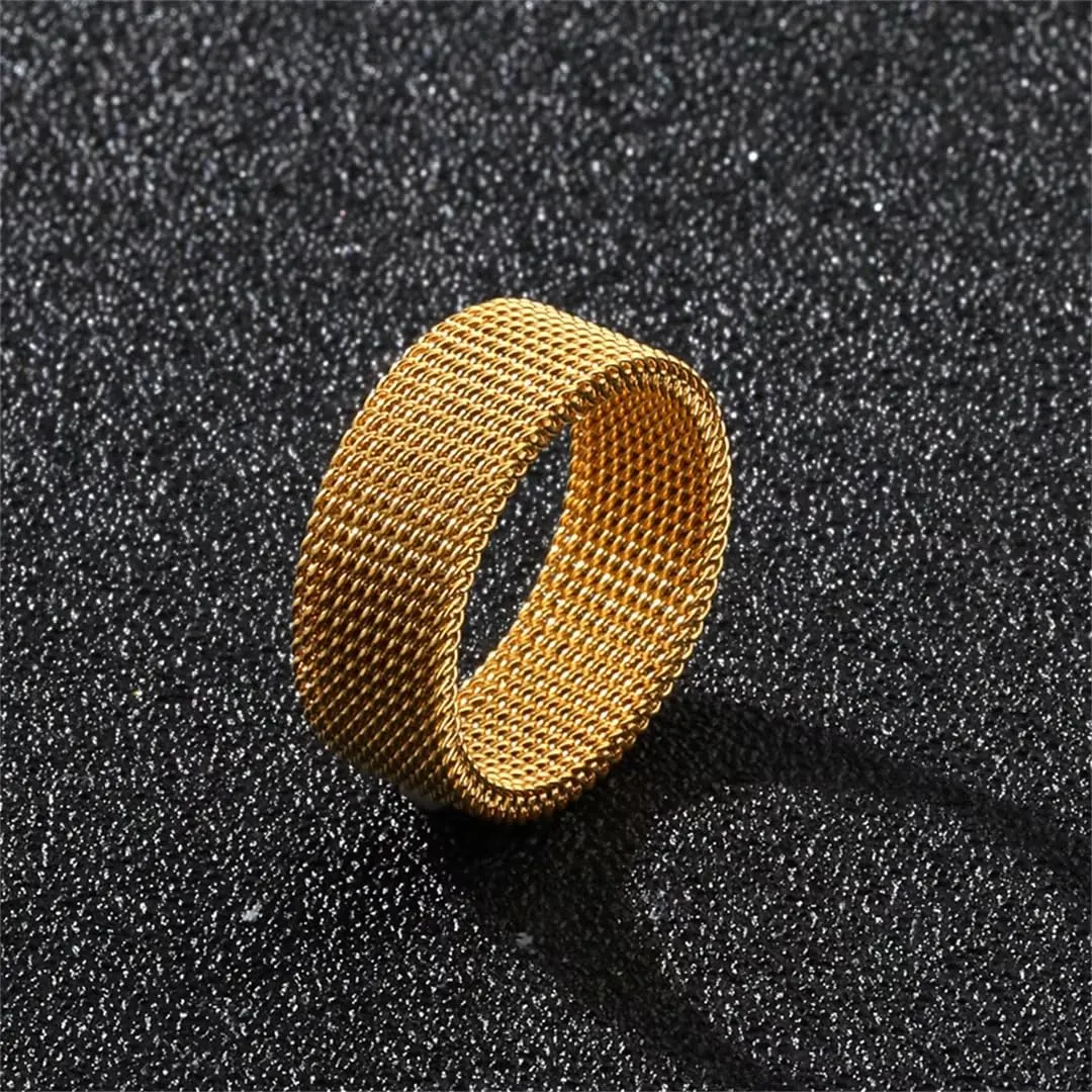 Cadoline Anello da Uomo in Acciaio Inossidabile a Maglia, 8 mm, Oro, Taglia 11 - immagine 3