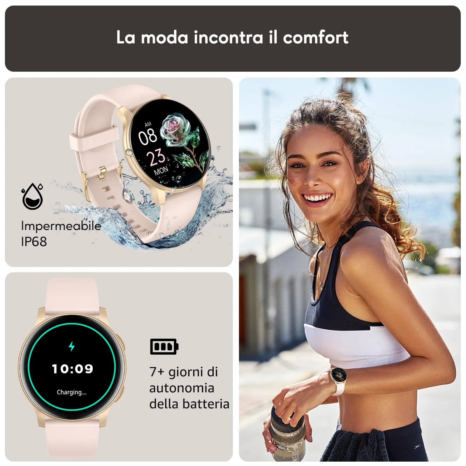 AcclaFit Smartwatch con Chiamate Bluetooth, Display 1.38", 147+ Modalità Sportive, Cardiofrequenzimetro, Sonno, IP68 Impermeabile, Compatibile con Android e iOS - immagine 6