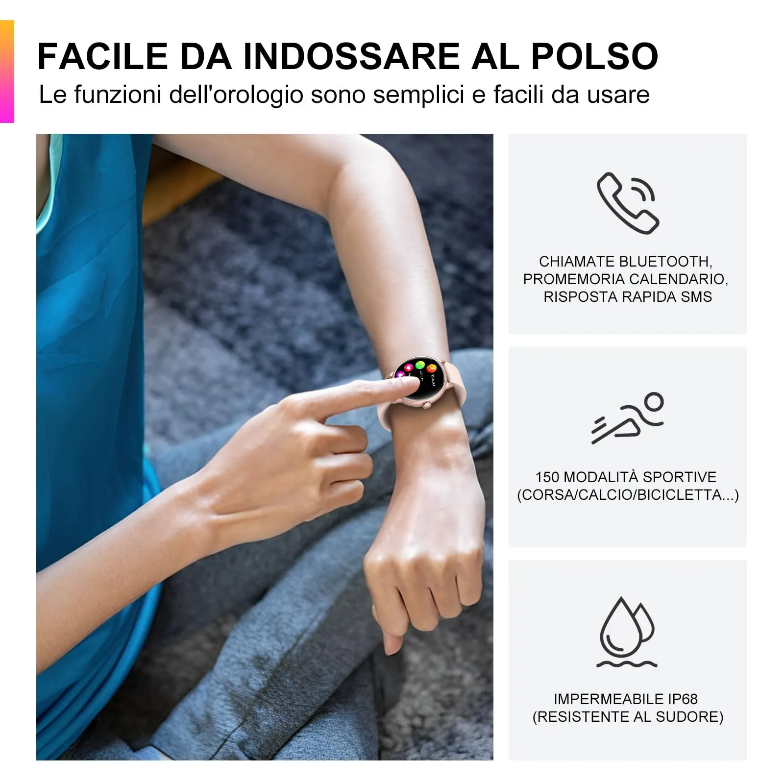 AcclaFit Smartwatch con Chiamate Bluetooth, 1.38", 147+ Modalità Sportive, Cardiofrequenzimetro, Sonno, IP68 Impermeabile, Compatibile con Android iOS - immagine 6