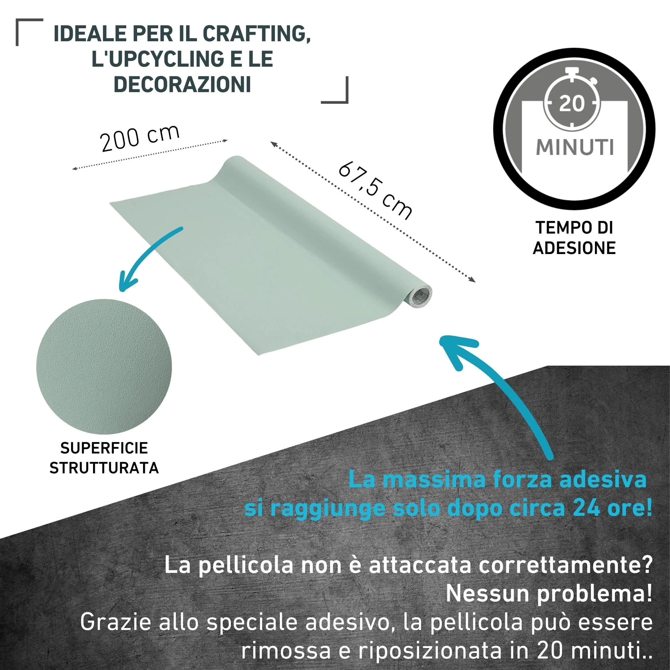 Vénilia Unimat Pellicola Adesiva per Mobili Verde Salvia, 67,5 cm x 2 m - immagine 2