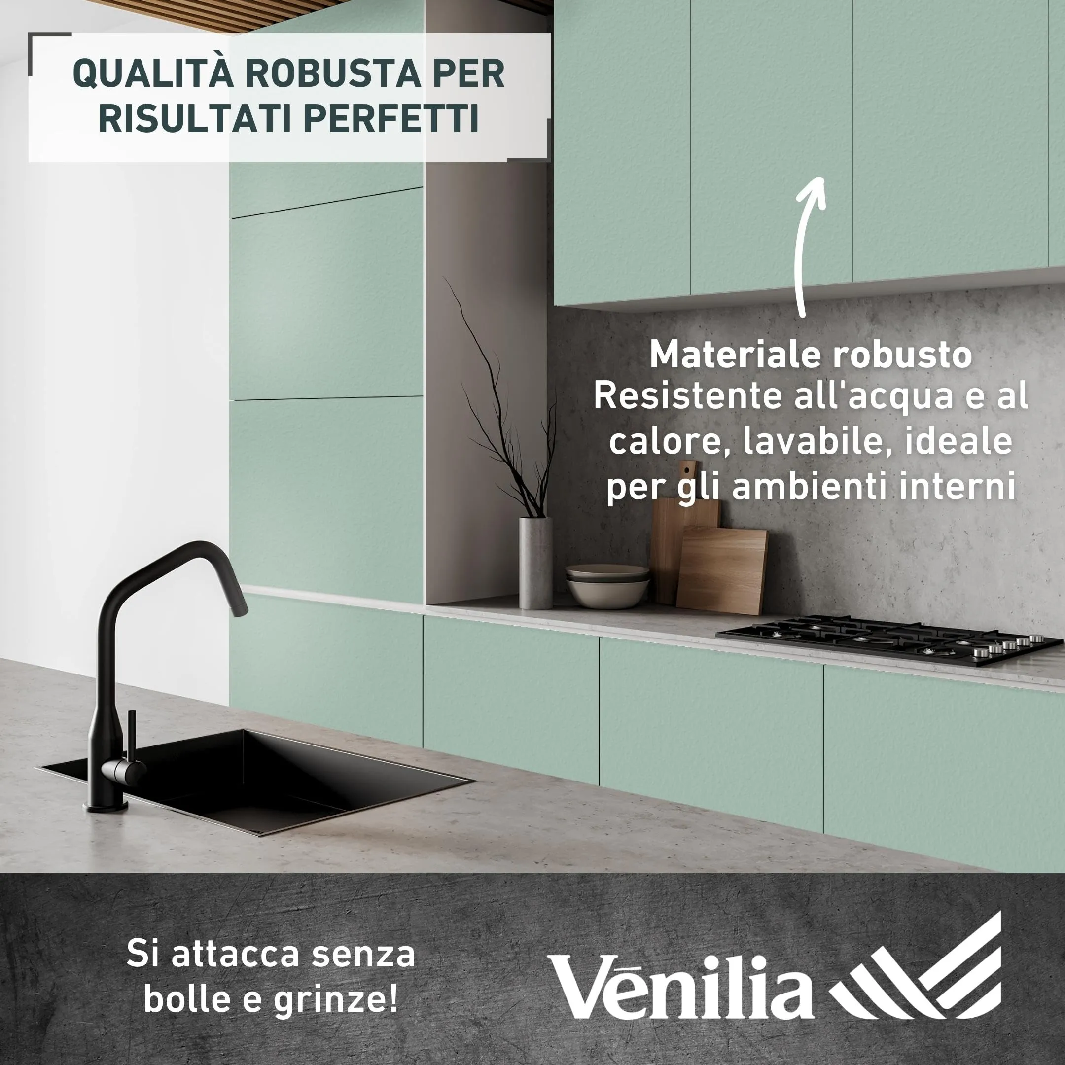 Vénilia Unimat Pellicola Adesiva per Mobili Verde Salvia, 67,5 cm x 2 m - immagine 3