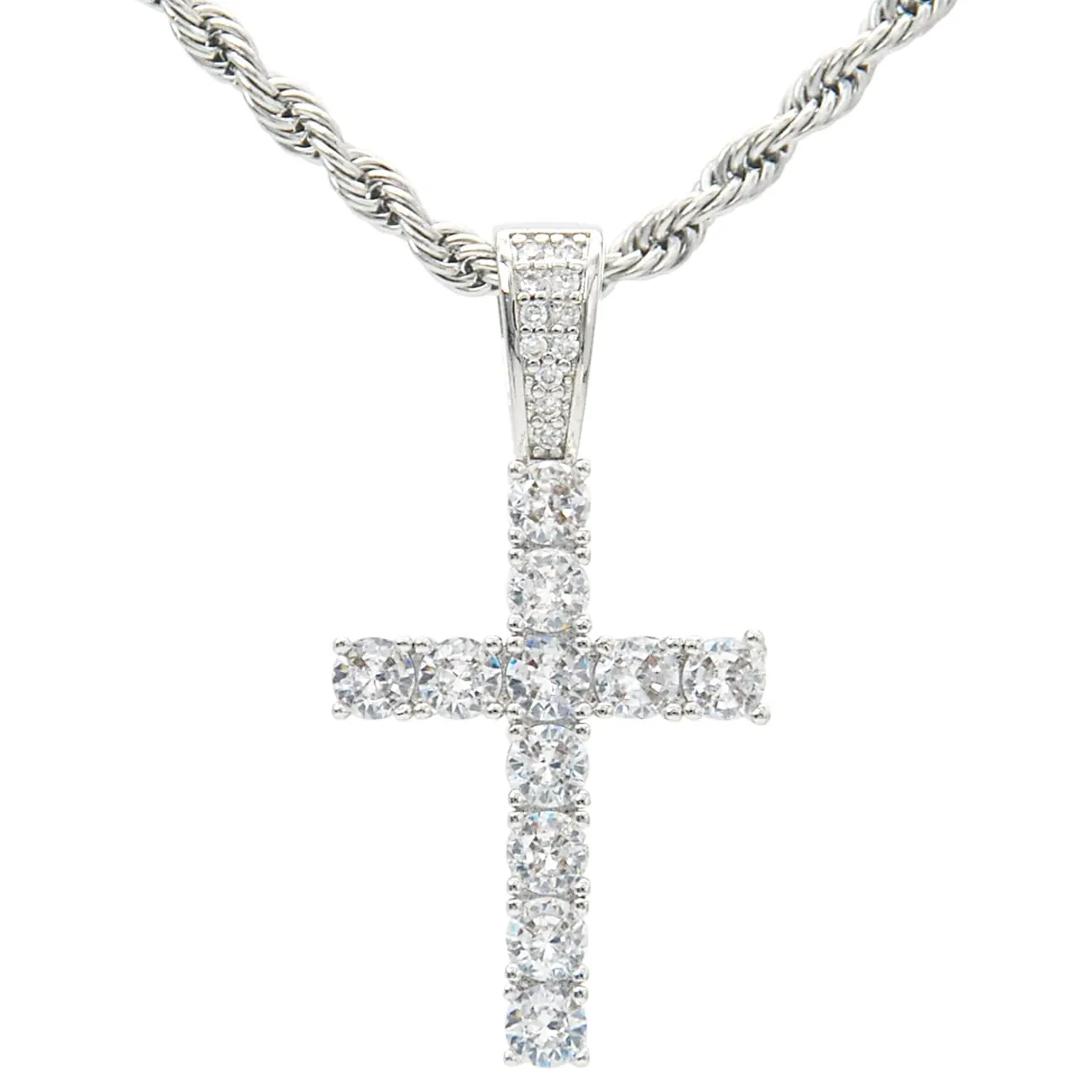 KONFEN Collana Croce in Acciaio Inossidabile con Zirconi, 60cm, Argento - immagine 1