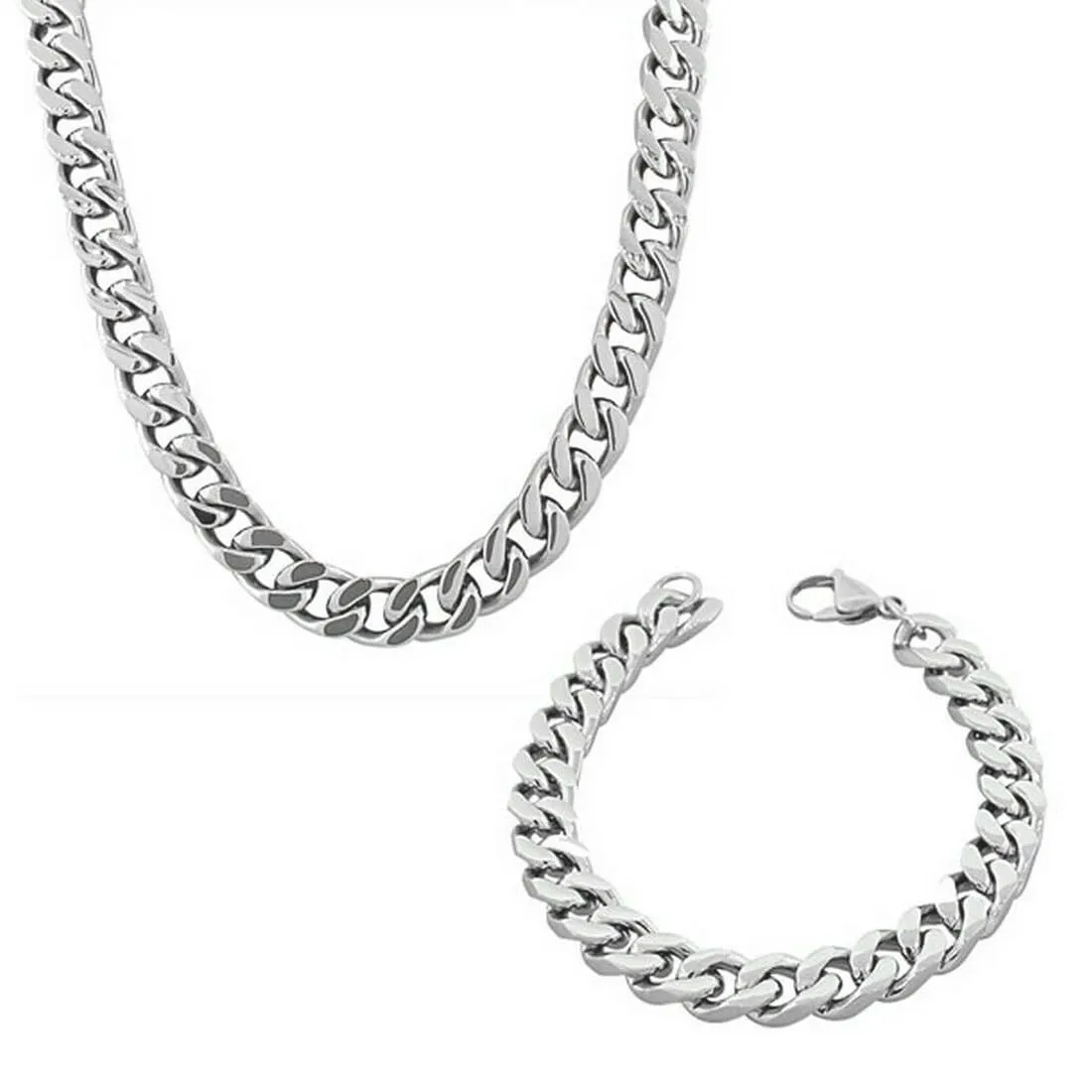 EIHI Set Collana e Bracciale in Acciaio Inossidabile Argento, 8 mm - immagine 1