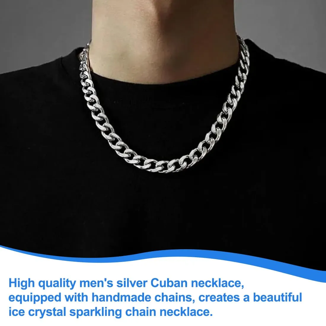 EIHI Set Collana e Bracciale in Acciaio Inossidabile Argento, 8 mm - immagine 5