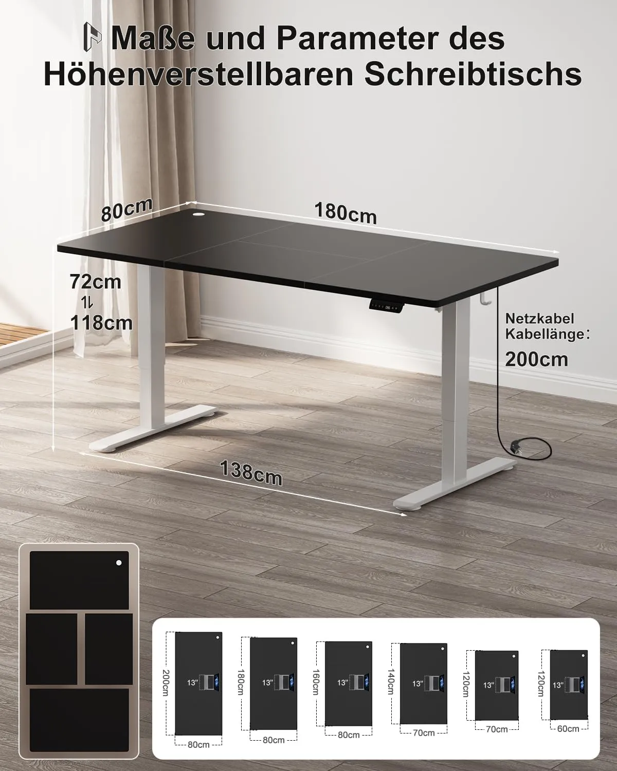 Homall Scrivania Elettrica Regolabile per Ufficio, 180x80 cm, con USB, Nero Bianco - immagine 3