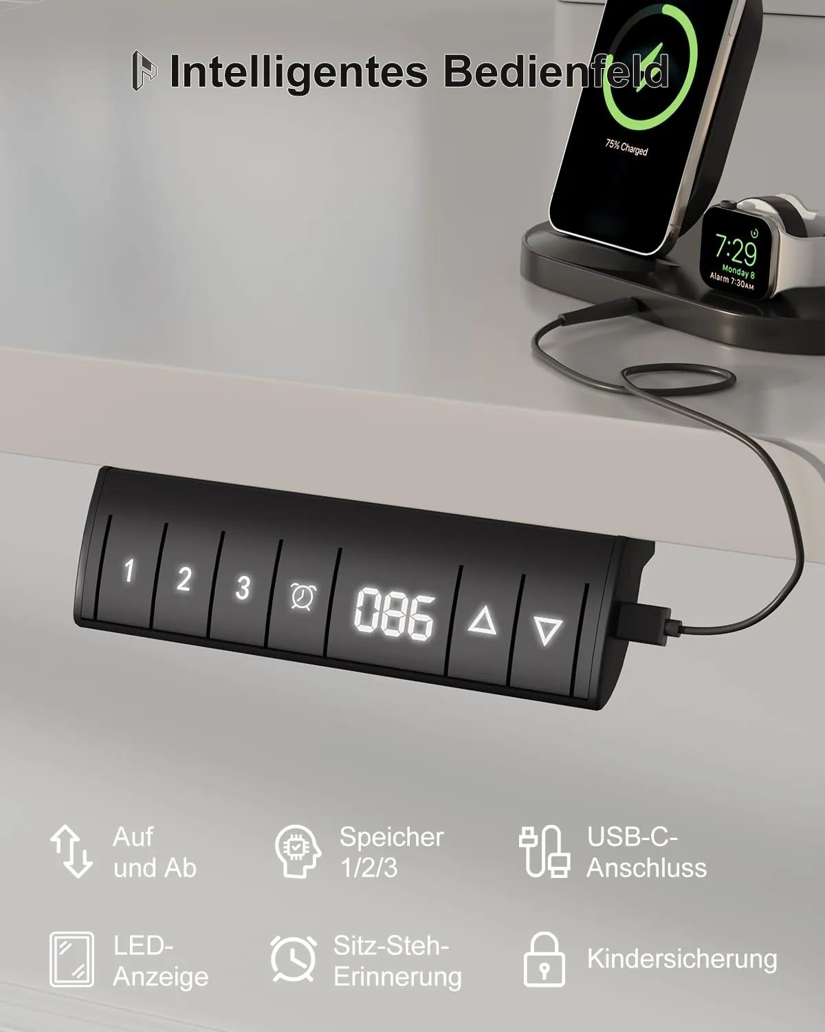 Homall Scrivania Elettrica Regolabile per Ufficio, 180x80 cm, con USB, Nero Bianco - immagine 4
