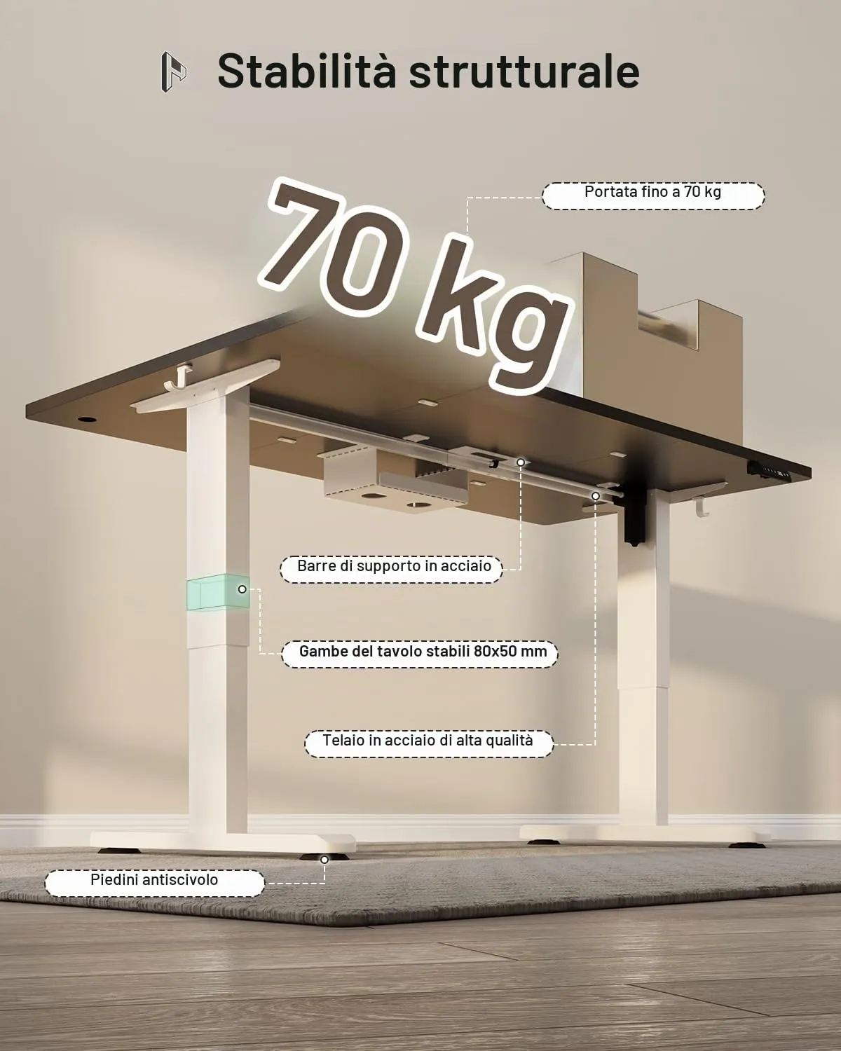 Homall Scrivania Elettrica Regolabile per Ufficio, 180x80 cm, con USB, Nero Bianco - immagine 8