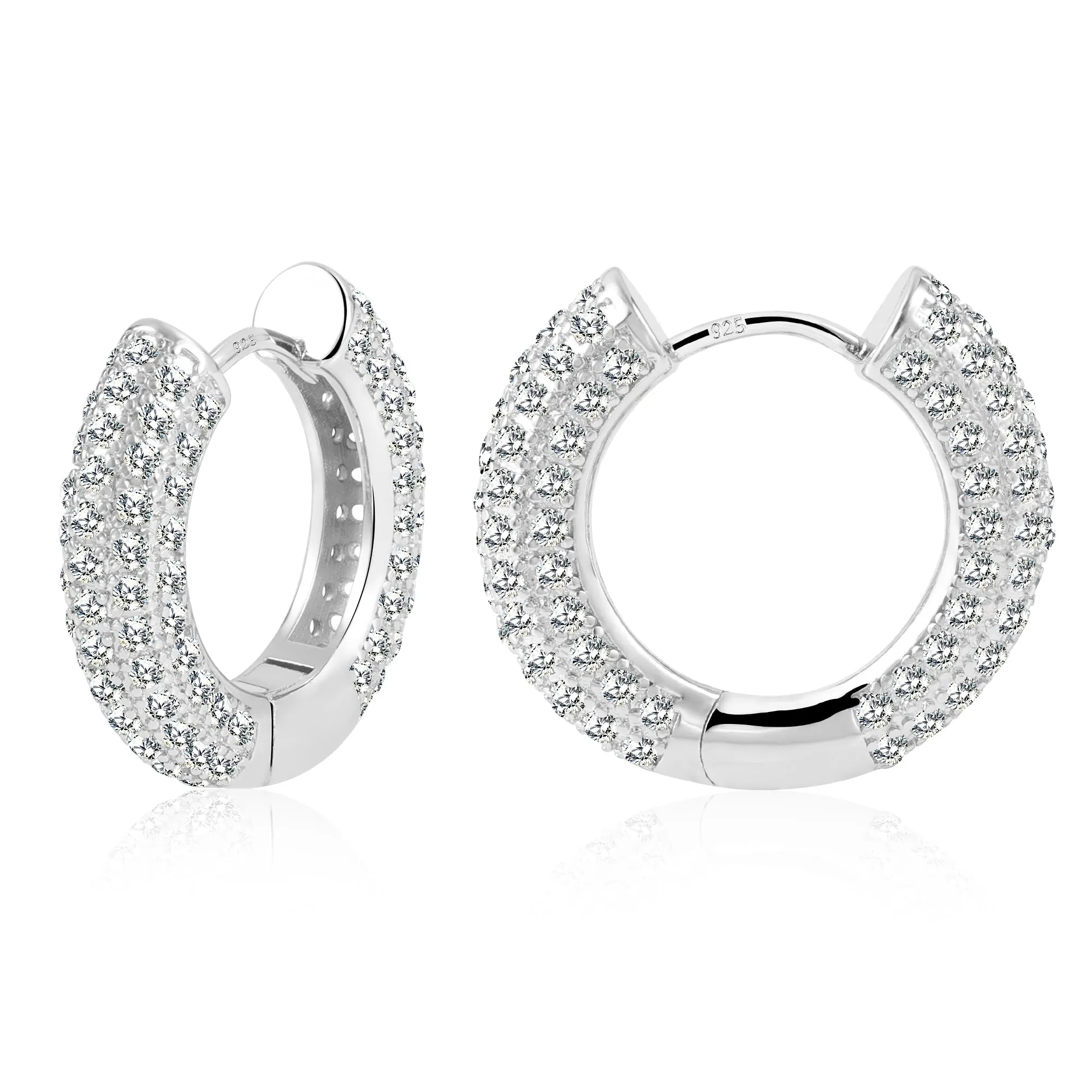 ALEXCRAFT Orecchini a Cerchio in Argento Pavé Multi Fila di Zirconi E3532 20mm - immagine 2