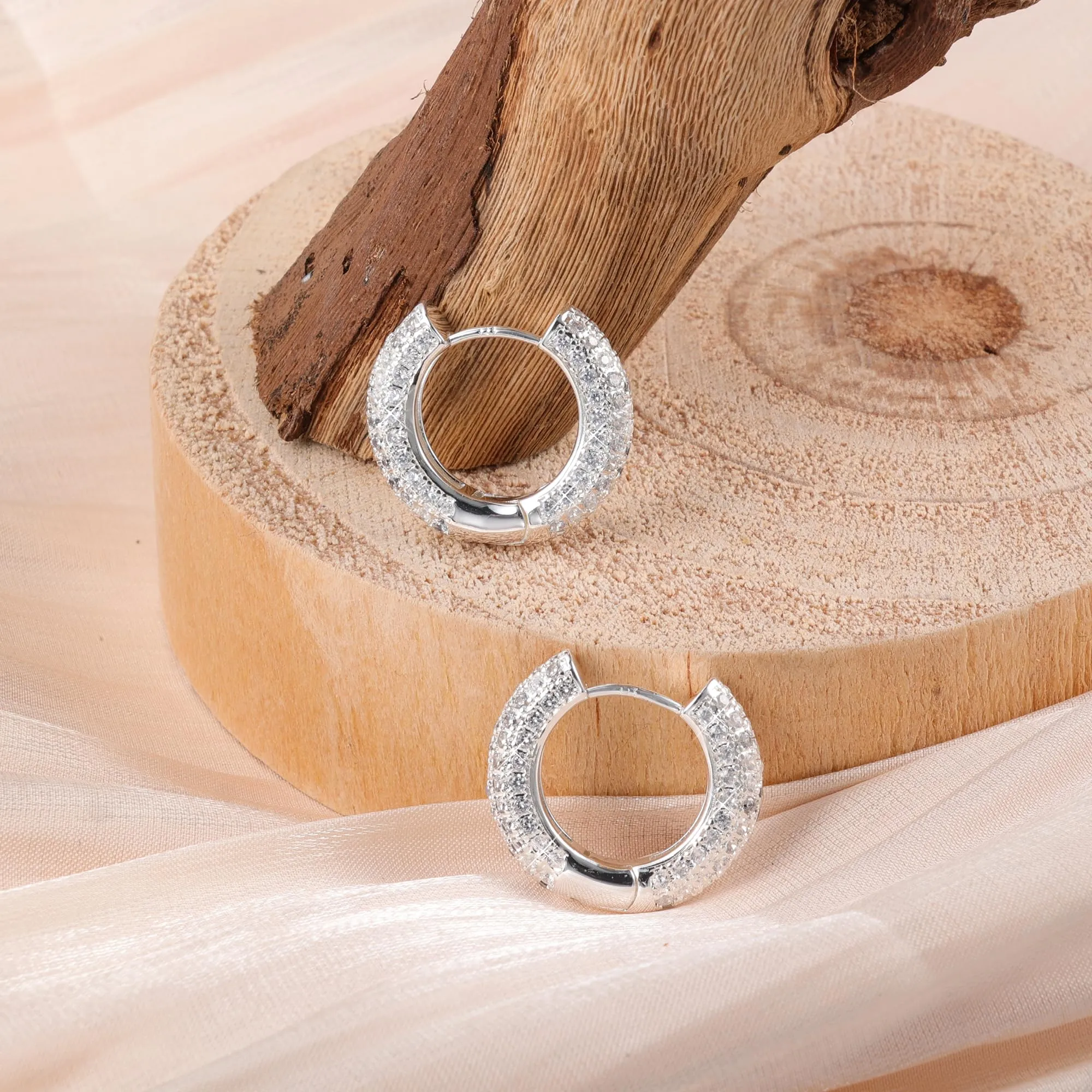 ALEXCRAFT Orecchini a Cerchio in Argento Pavé Multi Fila di Zirconi E3532 20mm - immagine 5