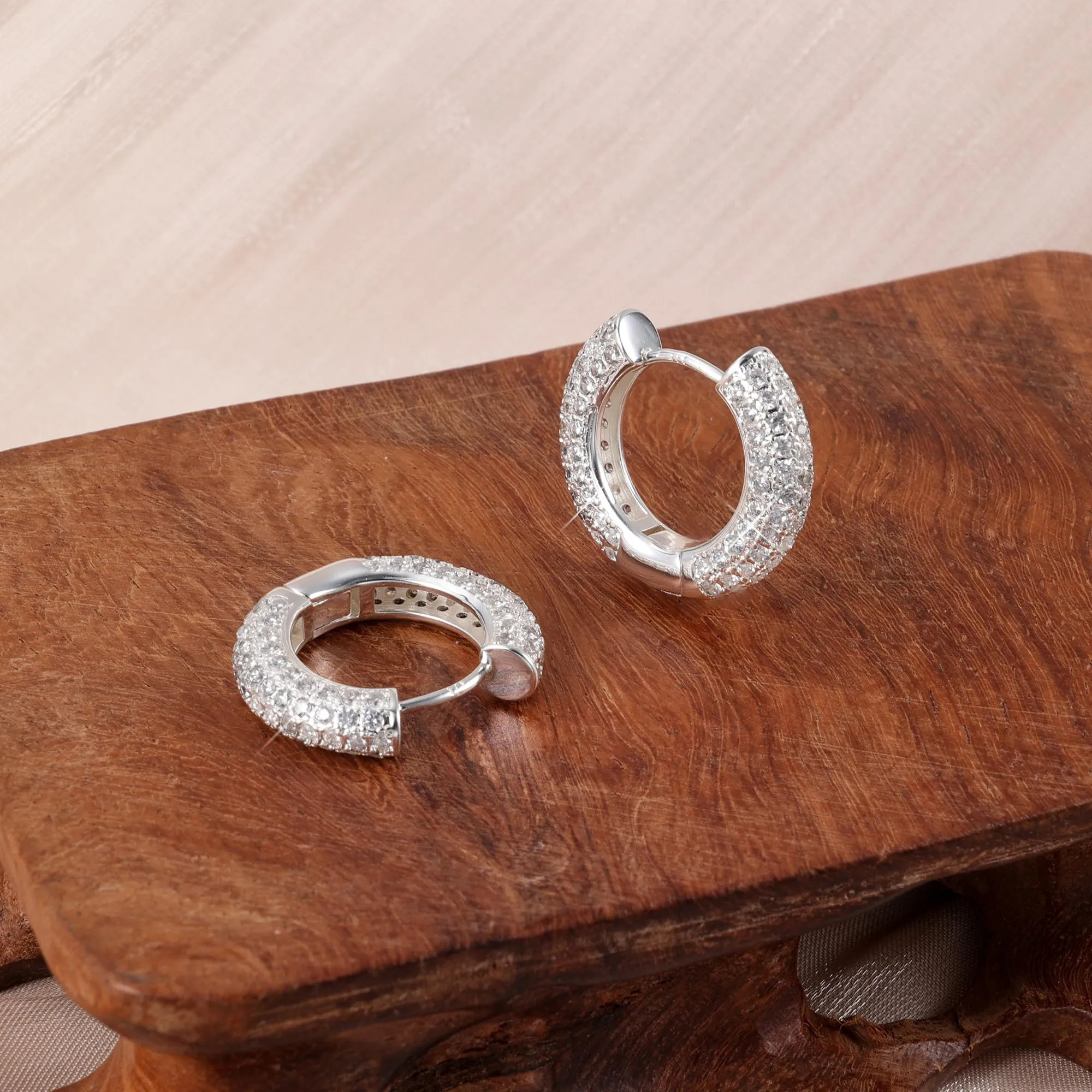 ALEXCRAFT Orecchini a Cerchio in Argento Pavé Multi Fila di Zirconi E3532 20mm - immagine 6
