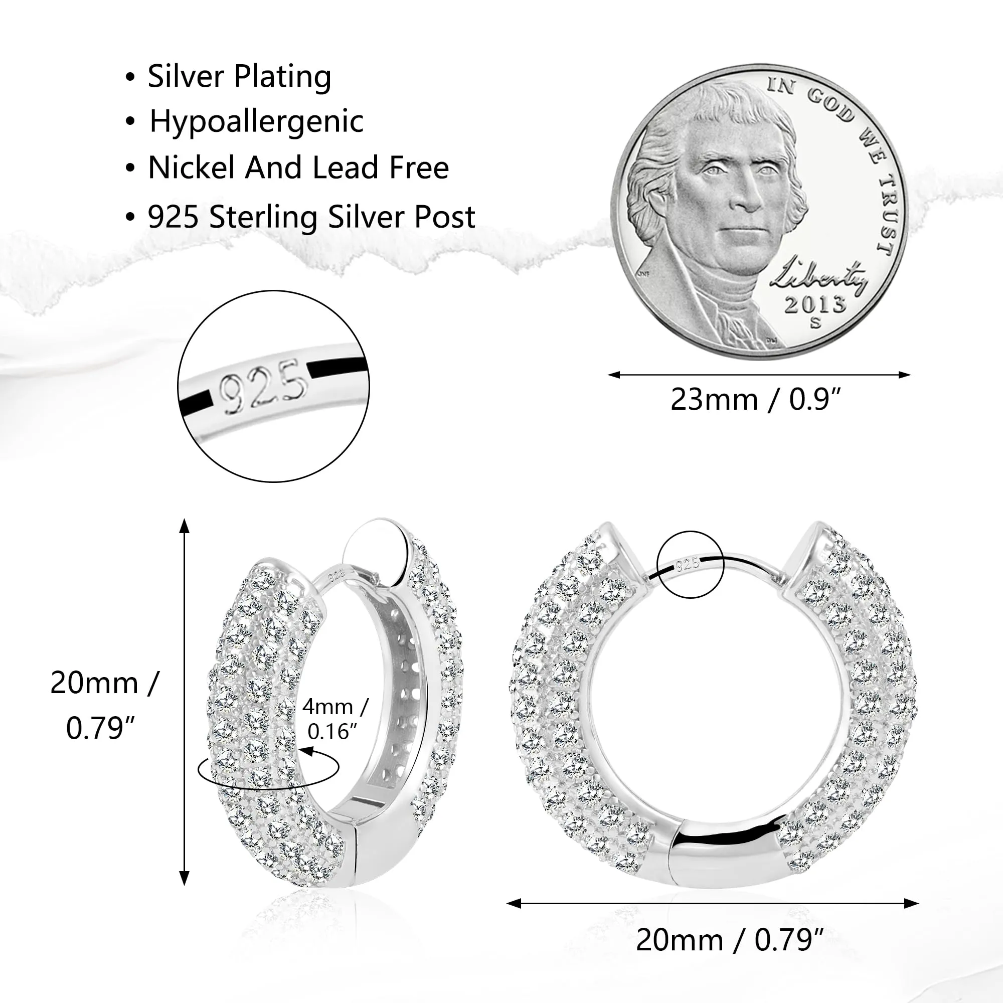ALEXCRAFT Orecchini a Cerchio in Argento Pavé Multi Fila di Zirconi E3532 20mm - immagine 7