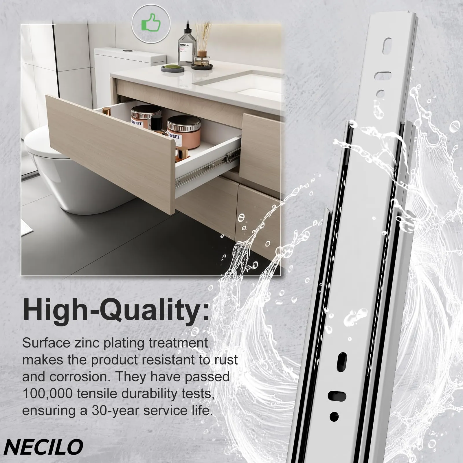 Necilo Guide per Cassetti 500 mm, Portata 45 kg, Estrazione Totale, NE-45W-500-N - immagine 4