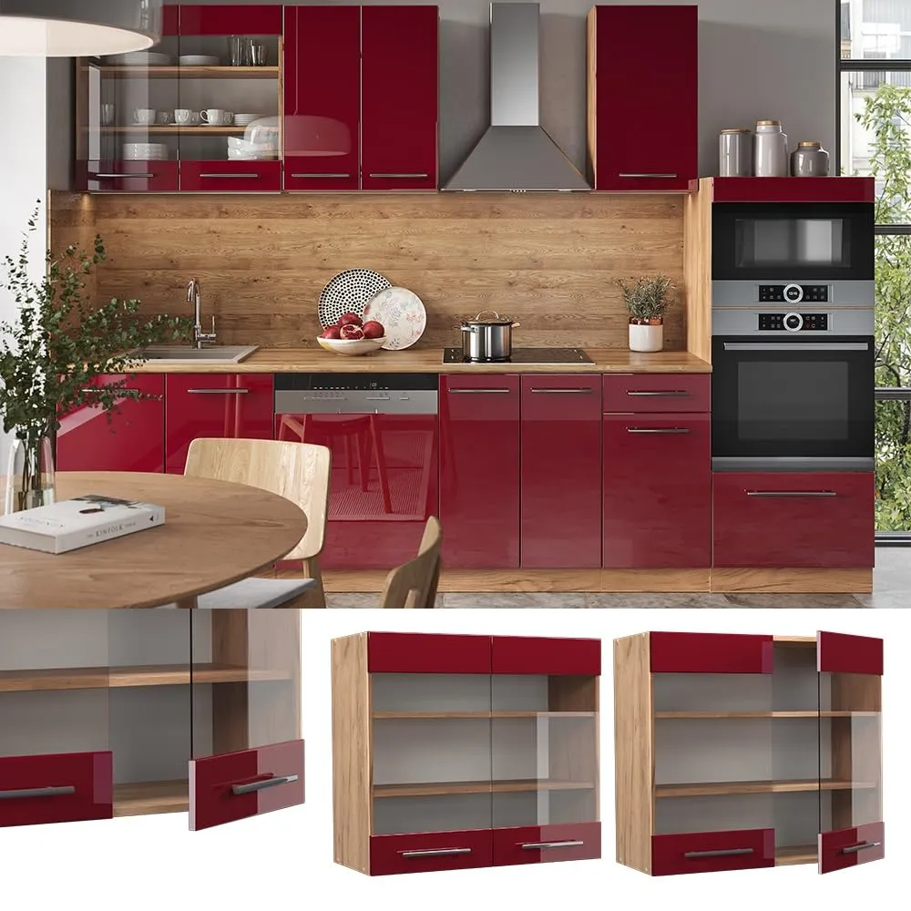 Vicco Fame-Line Mobile da Cucina in Vetro, Bordeaux Lucido, 80 cm - immagine 2