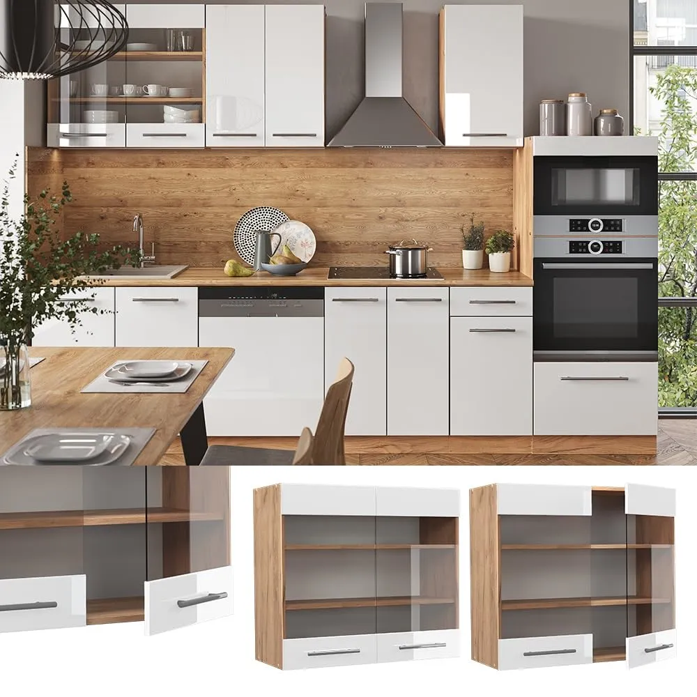 Vicco Fame-Line Mobile da cucina in vetro, Bianco lucido, 80 cm - immagine 2