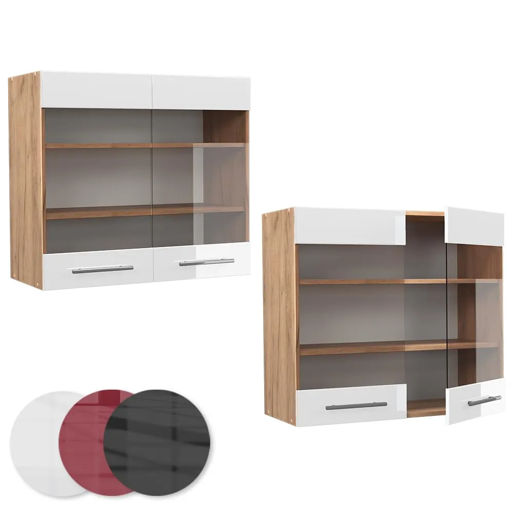 Vicco Fame-Line Mobile da cucina in vetro, Bianco lucido, 80 cm - immagine 5