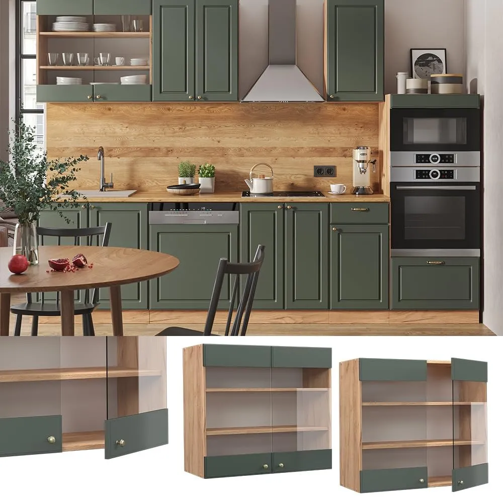 Vicco Fame-Line Mobile da cucina in vetro, Verde-oro country, 80 cm - immagine 2