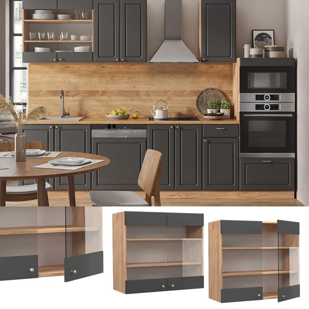 Vicco Mobile da cucina in vetro Fame-Line, Antracite-oro, 80 cm - immagine 3