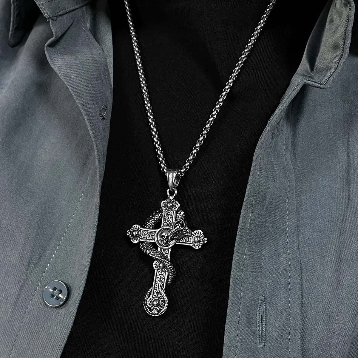 KONFEN Collana Croce e Cranio in Acciaio Inossidabile, 70cm - immagine 6